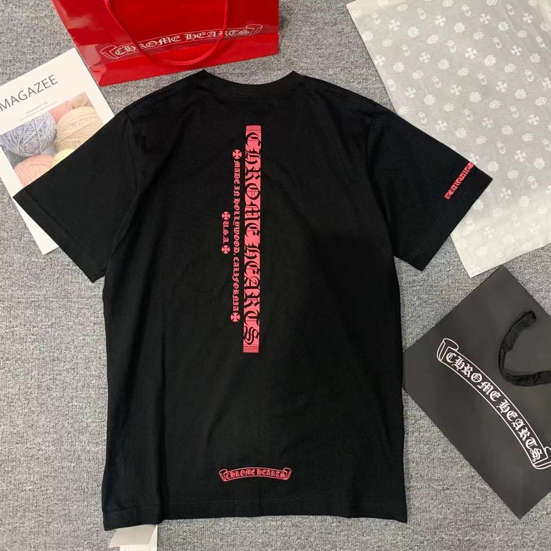 

2021 new fashion brand crosin Print Pink spine Sanskrit letter USA cross men's and women's Short Sleeve T-Shirt, White;black