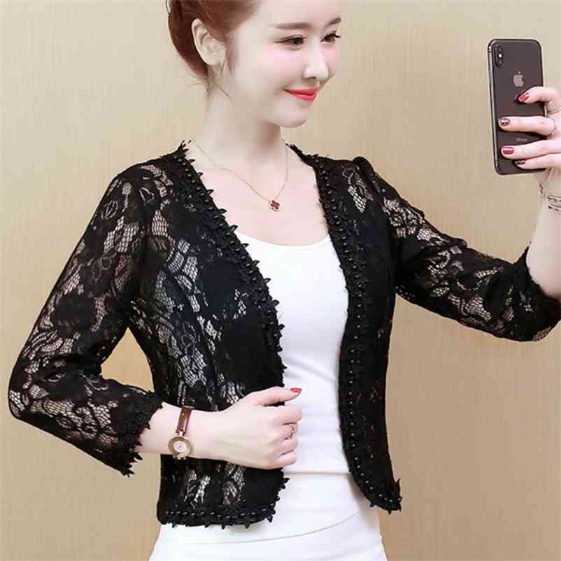 

Chaquetas Mujer Short Jacket Women Hollow Out Lace Women Jacket Women Coats And Jackets Casaco Feminino B240 210722, White