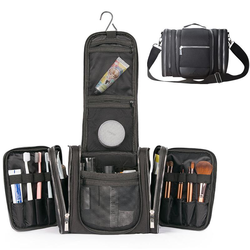 

Portable Toiletries Storage Bag Fashion Cosmetic Toothbrush Towel Organize Pack Large Capacity Makeup Handbags Small Accessories Bags & Case, Black