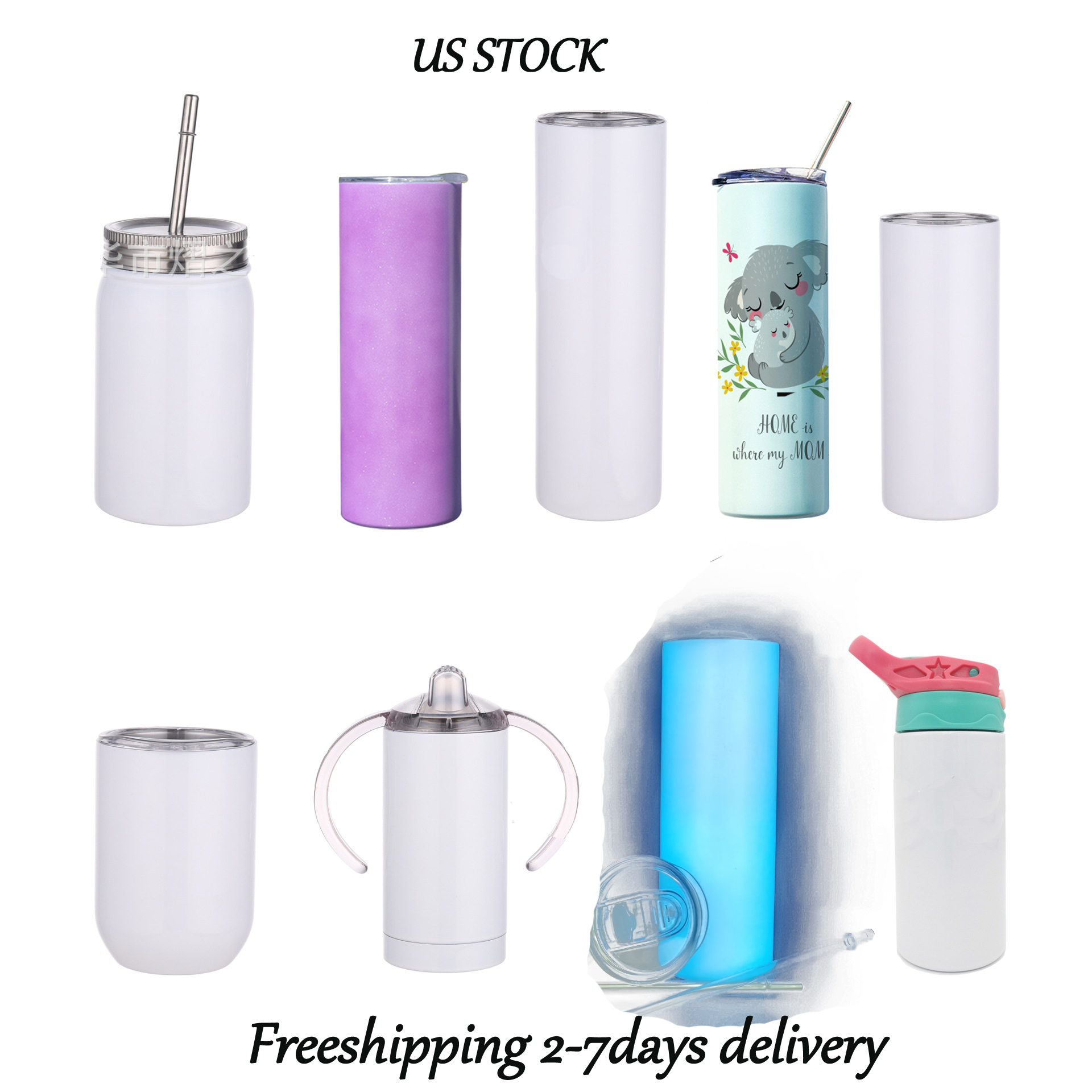

Local warehouse Sublimation tumblers sippy cup marson jar uv color change glow in the dark 14 kinds ALL STRAIGHT New Arrival US STOCK!!, 12oz dual lids sippy cup(30pcs/case)