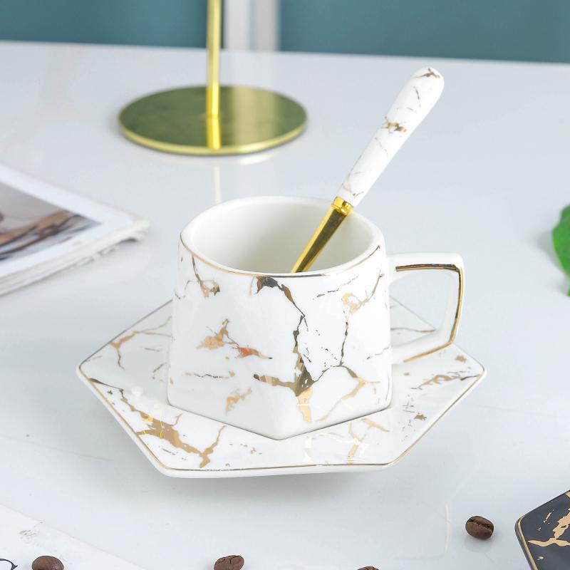 

Cups & Saucers Porcelain Marble Pattern Coffee Tea Set Handpainted Luxury Breakfast Mug Afternoon Tazas De Cafe Cup Sets BC60BD