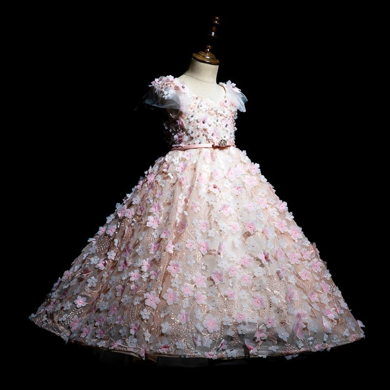 Flower Puffy Dress for Girls Children Wedding Dresses Kids First Communion Pageant Gown Vestidos Teenagers Weddings Bridesmaid Robe with Belt-image-711250763