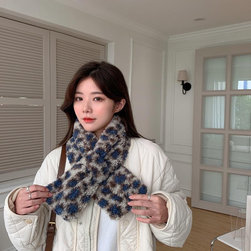 

Scarves 2021 Winter Leopard Print Fur Button Down Scarf For Female Faux Student Warm Double Sided