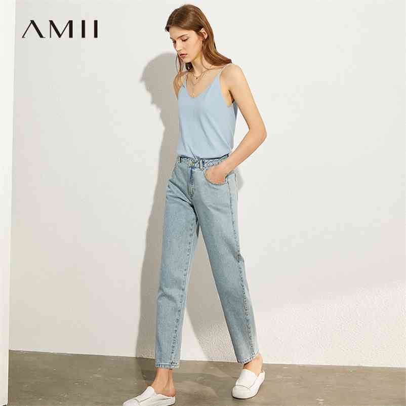 

AMII Minimalism Summer Autumn Fashion Basic Women Jeans Causal Cotton High Waist Straight Ankel-length Female 12040693 210629, Blue