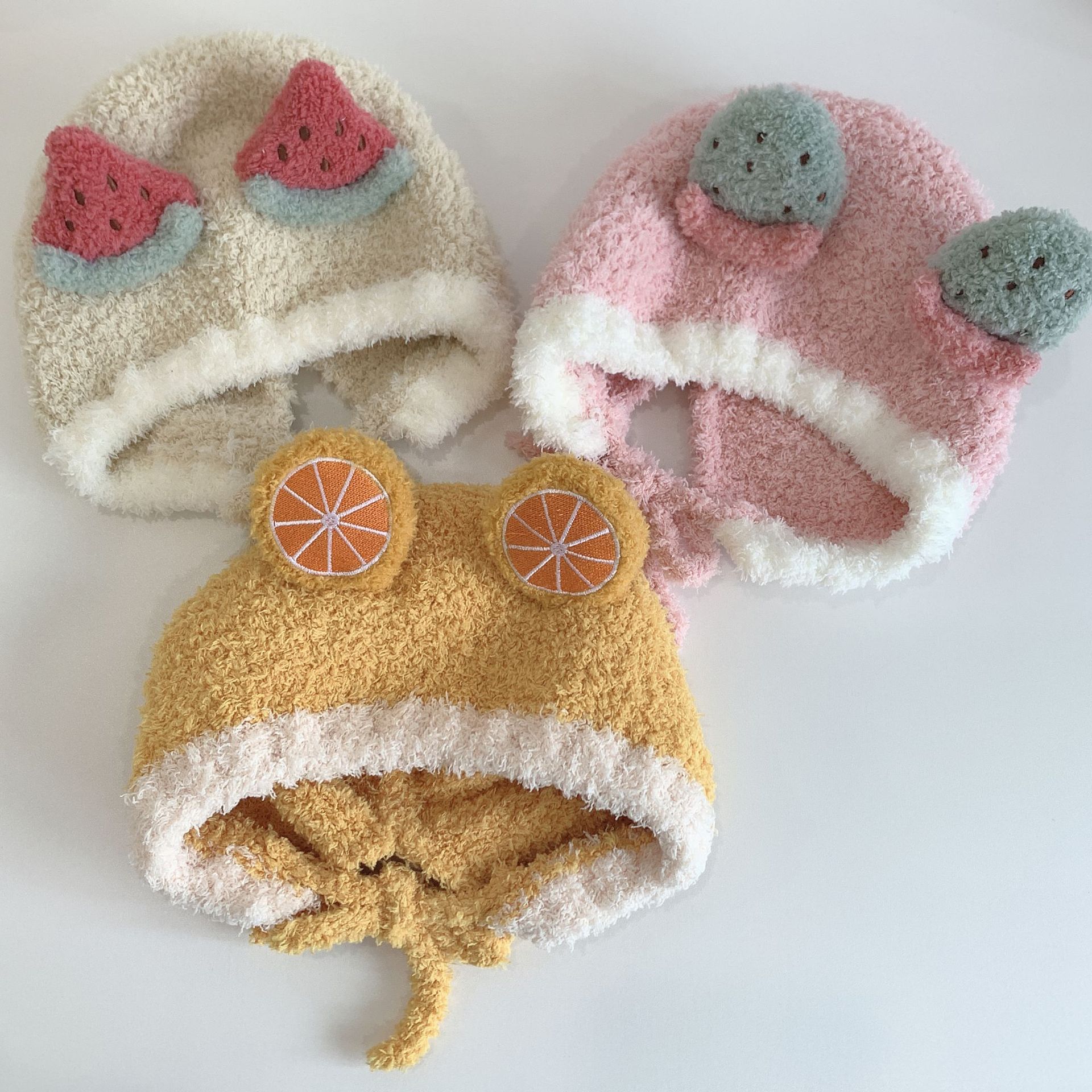 

Autumn and Winter New Childrens Hat Cute Wild Fruit Color Matching Knitted Thickened Keep Baby Warm Sleeve Cap, Yellow