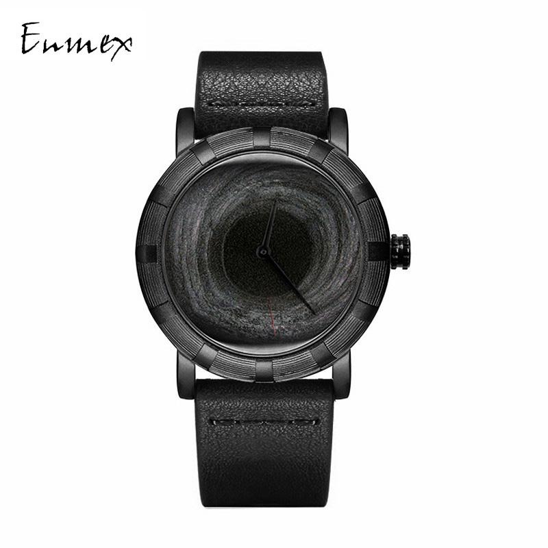 

Wristwatches 2021 Enmex Creative Stylish Waterproof Wristwatch BLACK HOLE Concept Genuine Leather Strap Fashion 5ATM Quartz Watch, L leaf