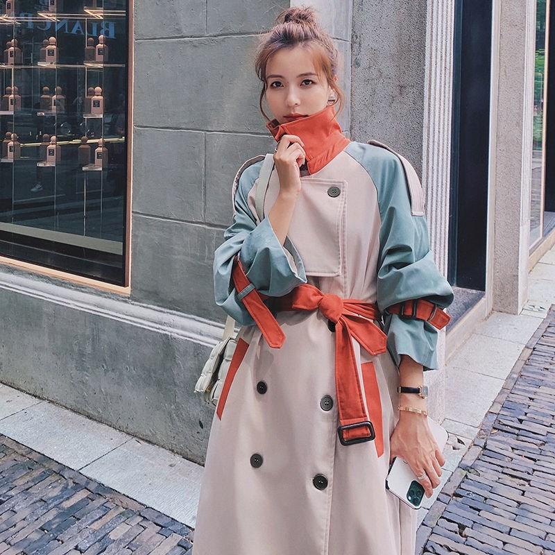 

Women's Trench Coats Chic Women Coat Fashion Long Windbreaker Loose With Belt Autumn Patchwork Double-Breasted Overcoat Female B630, Routine