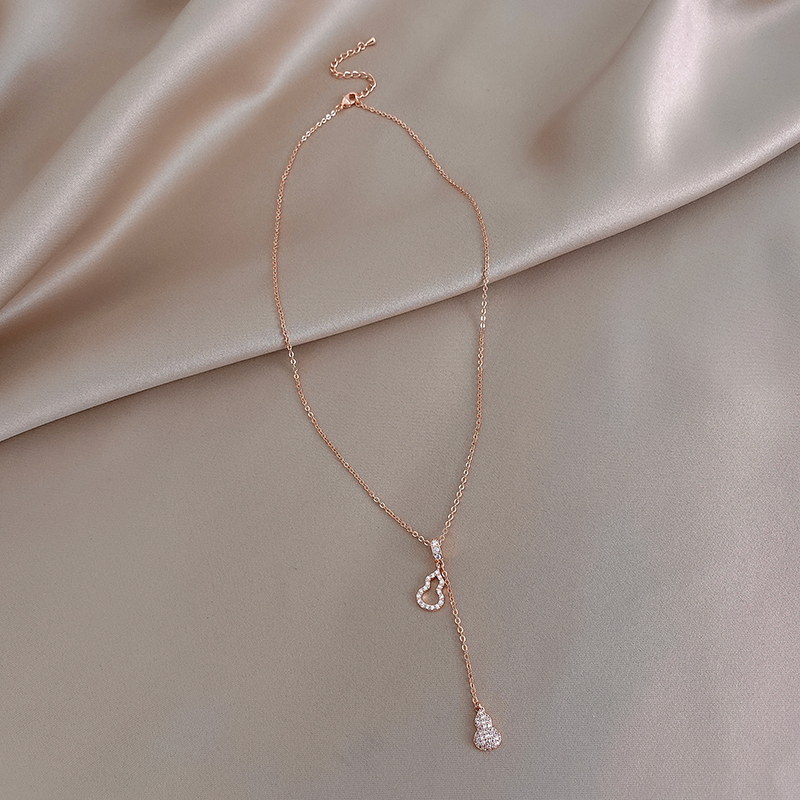 Xianlan413 Set Auger Gourd Pendant Necklace Female Ins Cold Wind Clavicle Necklace Luxury Small Temperament Web Celebrity Neck Orn-image-706264999