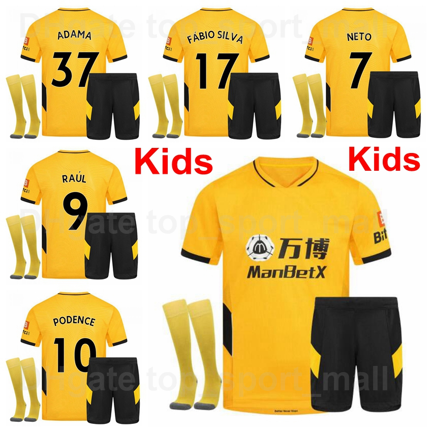 

21-22 Youth Wolves Jersey Socks Set Kids Wolverhampton Wanderers Soccer NEVES NETO FABIO SILVA RAUL SAISS PODENCE ADAMA COADY SEMEDO MOUTINH, Black