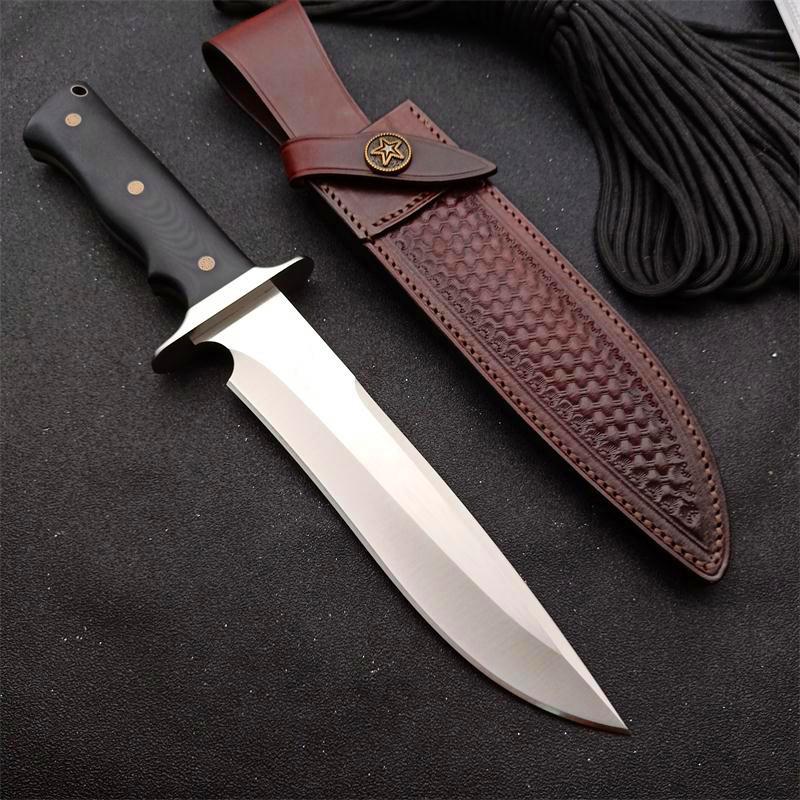 

New Survival Straight Knife DC53 Satin Drop Point Blade Full Tang G10 Handle Outdoor Hunting Knives With Leather Sheath Dpmnq