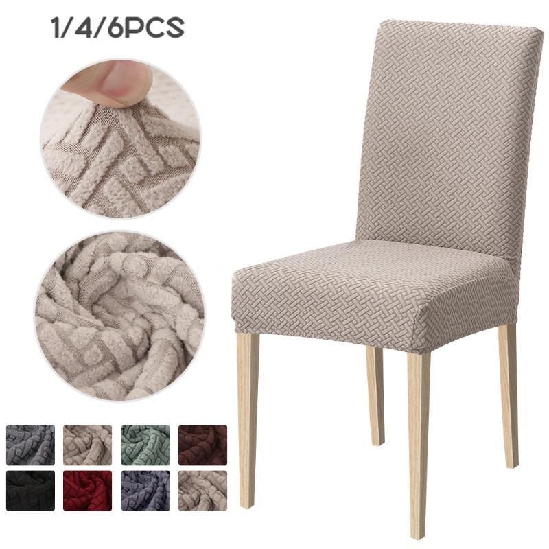 

Chair Covers 1/4/6pcs Jacquard Dining Cover Spandex Elastic Slipcover Case Kitchen Stretch For Chairs Seat Banquet Protector
