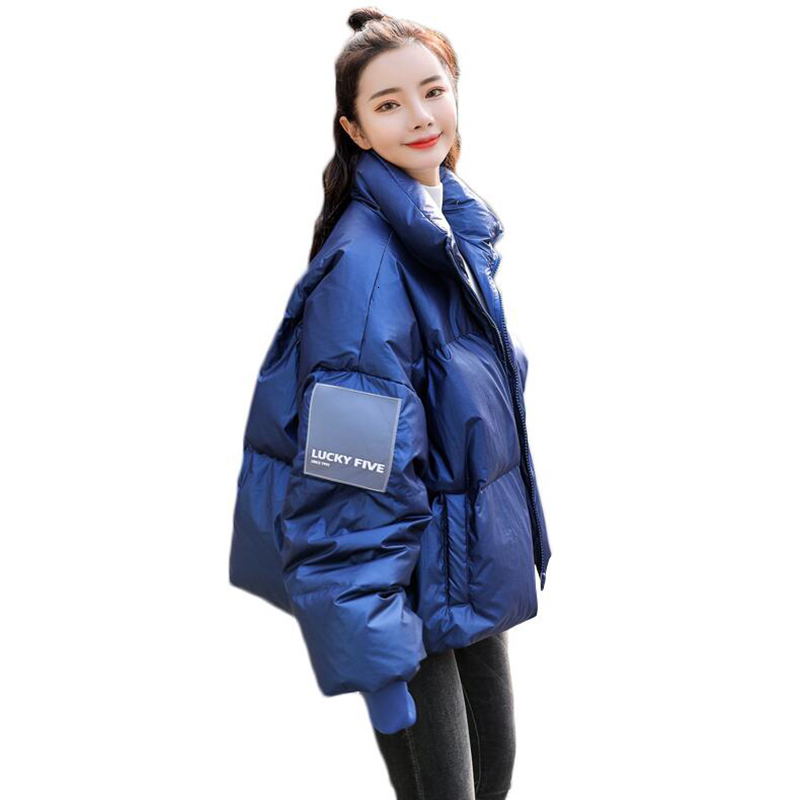 

down White Duck Korean Glossy Winter Jacket Loose Thick Short Coat Women Warm Down Parka Female Outerwear, Black