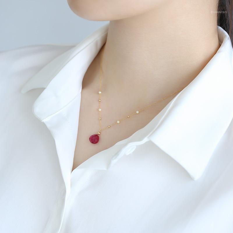 

Faceted Water Drop Ruby Necklace Female Genuine Yellow 18k Gold Seawater Pearl Pendant Customization Chains