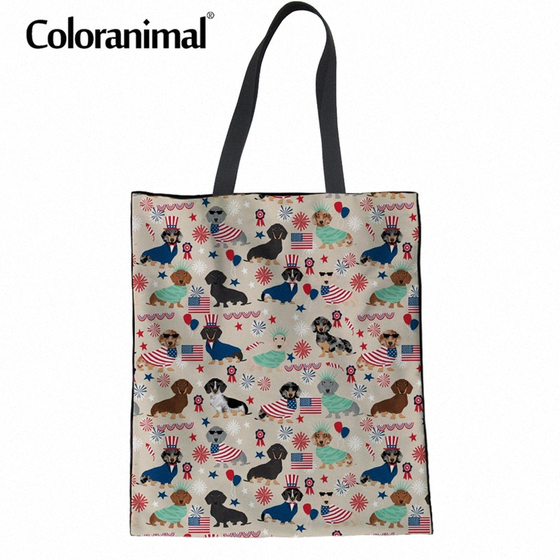 

coloranimal multi function women long handbag foldable reusable casual canvas bag 3d puppy dachshund dog print womens cloth bag c4r5#