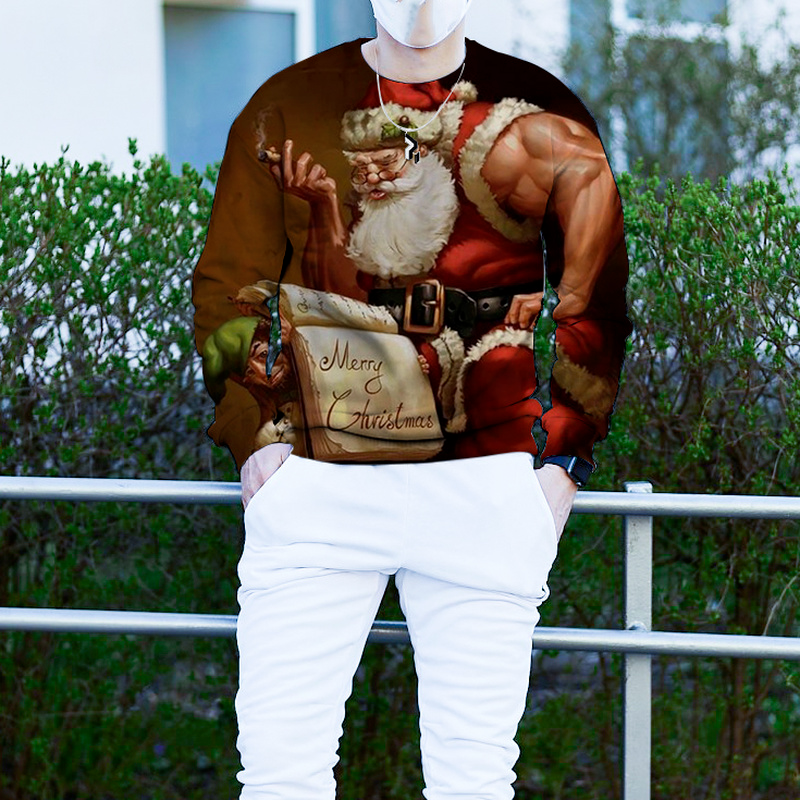 

Men's Christmas 3D Printing Long Sleeve Hoodless Sweater Cute Chicken Santa Claus Pattern Costume, White;black