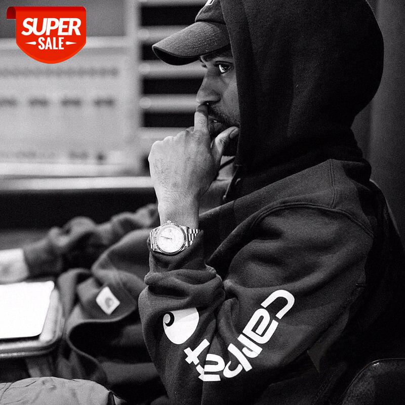 

Men's sweater hoodie trendy brand Europe and the United States hip-hop Kanye same paragraph Carhart student hooded loose jacket women #eh8i, Black