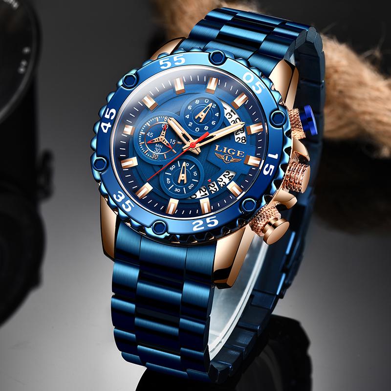 

Wristwatches 2021 Watch Men Fashion Blue All Steel Big Dial Mens Watches Top Calendar Waterproof Sport Quartz Clock, Slivery;brown
