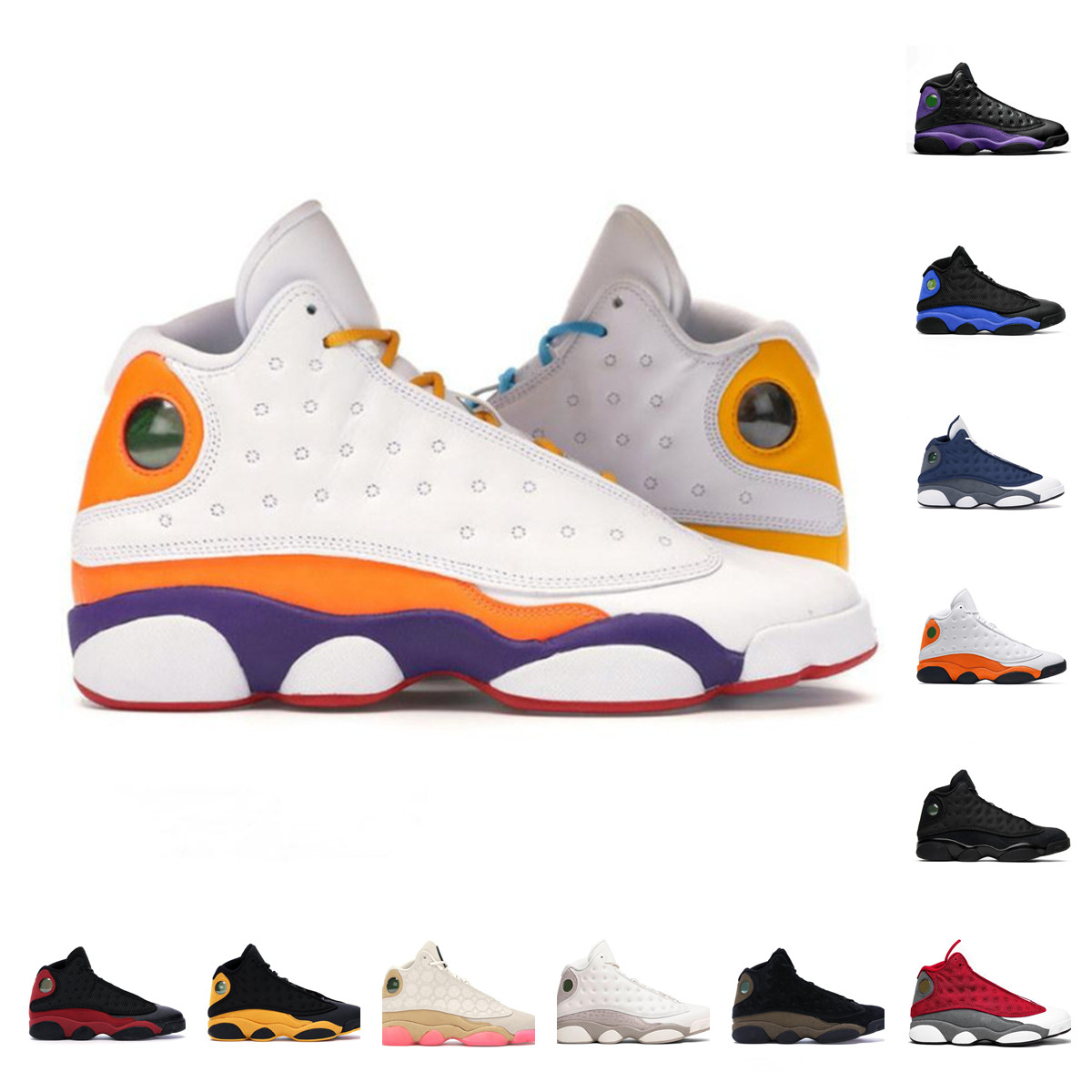 

High quality 13 men women basketball shoes 13s Gym Red Flint Grey Class Of Bred Playground sneakers Lakers Black Cat Olive Reverse He Got Ga