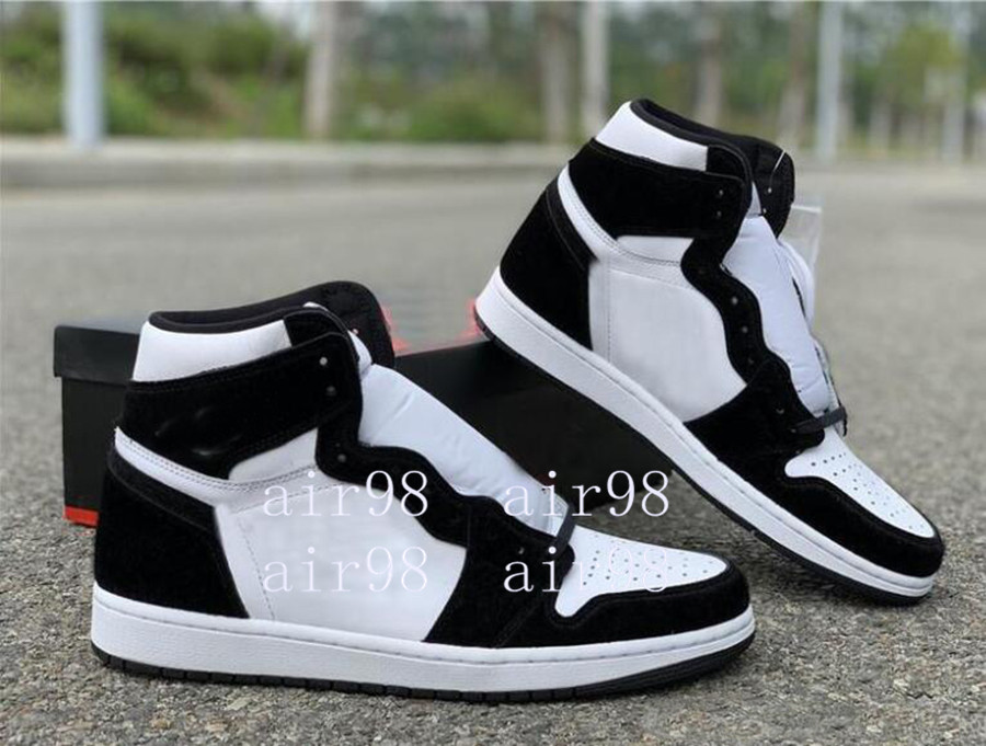 

Jumpman 1s Black White Panda Basketball Shoes Mens Womens 1 High Top Sail Sports Sneakers Trainers Zapatos with box