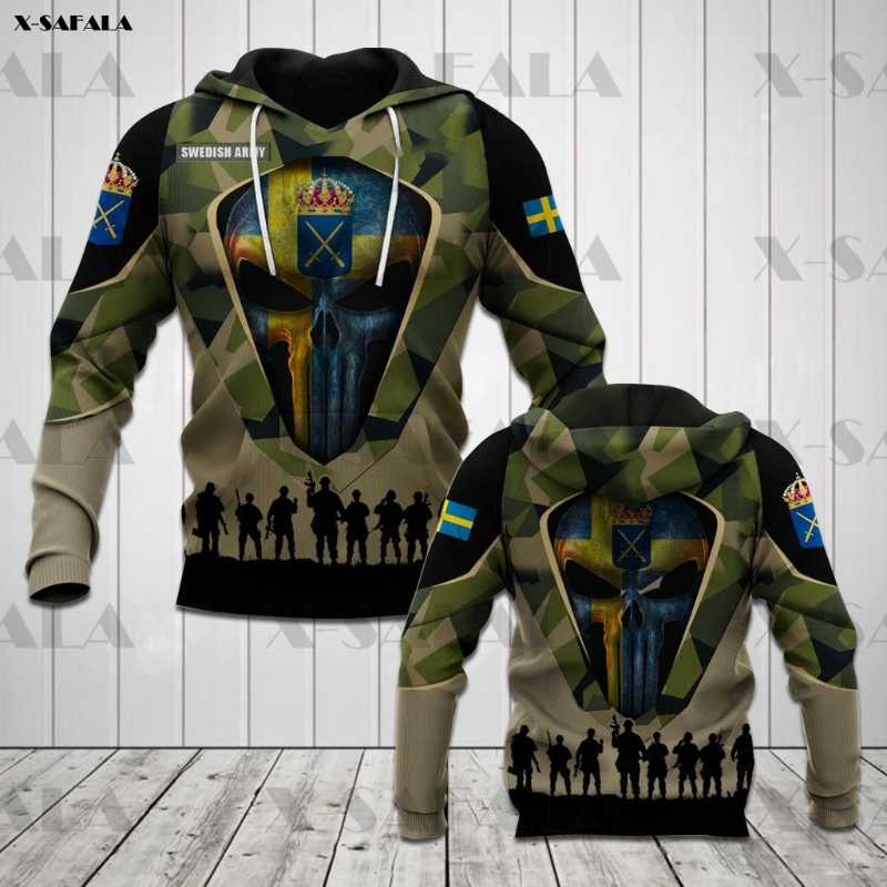 

Men's Hoodies & Sweatshirts SWEDISH CAMO Veteran Skull Army Soldier 3D Printed Zipper Hoodie Man Female Pullover Sweatshirt Hooded Jacket Je, Black