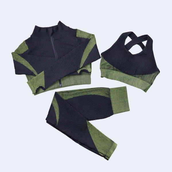 

shaping Leggings Fitness Suits Yoga Women Outfits 3pcs Sets Long Sleeve Shirt+sport Bra+seamless Workout Running Clothing Gym Wear,lf051 04, As shown in illustration