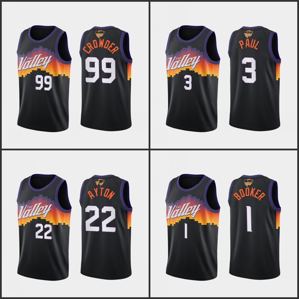 

Suns Men Devin Booker Chris Paul Jae Crowder Deandre Ayton 2021 Finals Black Jersey