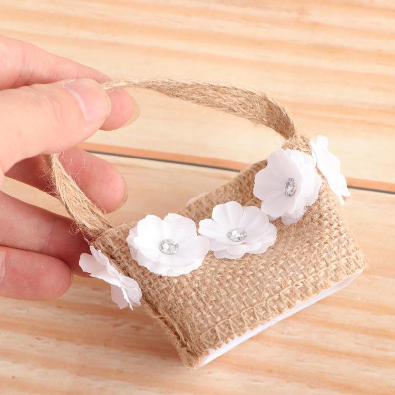 

Gift Wrap 4pcs Romantic Linen Bag Wedding Party Candy Holder Flower Basket Storage