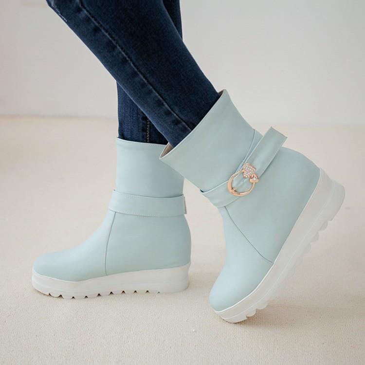 

Boots Big Size 9 10 11 12 Women Shoes Ankle For Ladies Increase Inside Buckle Sleeve, Sky blue