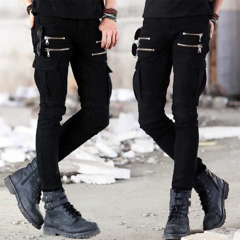 

Motorcycle Denim Pants Men's Black Jeans Fashion Stretch Zipper Skinny Pleated Moto Biker Men Slim Selling 211111, 1622black