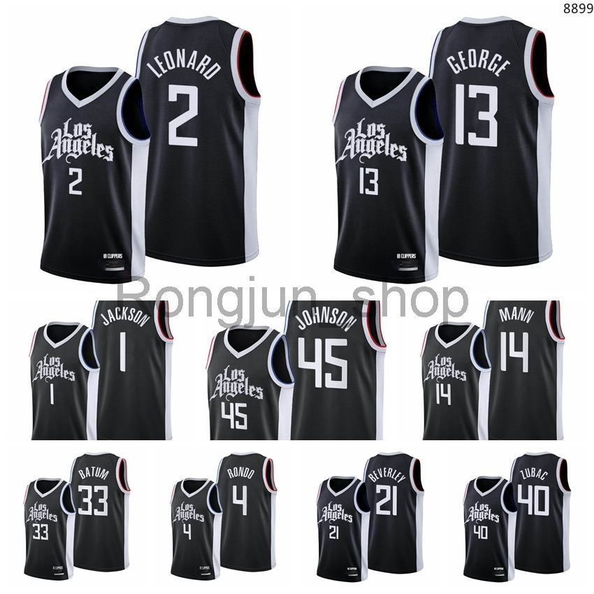 

2021-22 75th Anniversary Printed Mens Basketball Kawhi Keon Johnson Leonard Paul George Reggie Jackson Rajon Rondo Terance Mann Black Jersey