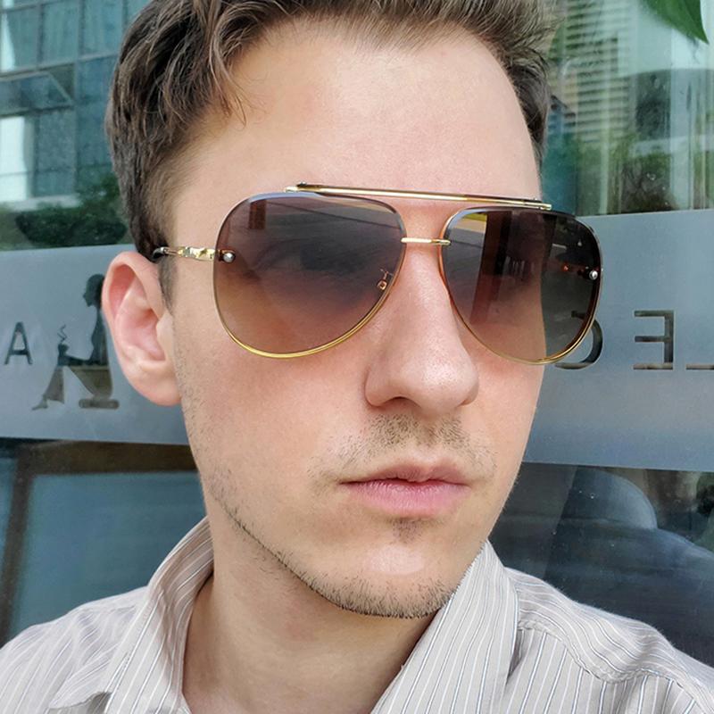 

Sunglasses Metal Rimless Pilot Men's Fashion Gradient Man Vintage Shades 2A103