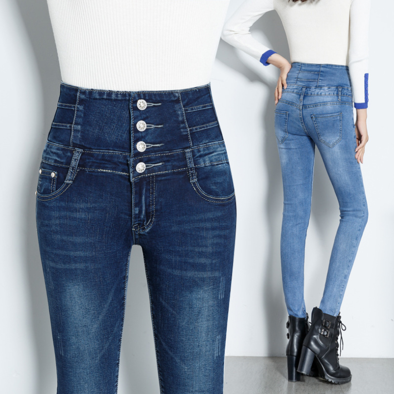 

Womens skinny Jeans High Waist Fashion Slim Denim Long Pencil Pants Woman Jeans Camisa Feminina Lady Fat Trousers plus size 36, Dark blue