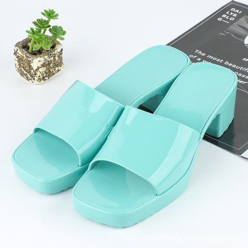 

Jelly Luxury home Slippers Crystal Sandals Flat Slides High Heels Slipper Summer Beach Thick Bottom Stuffies Platform Alphabet Shoes