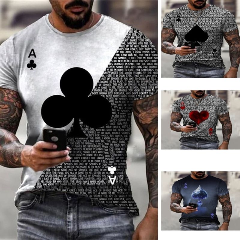 

Poker Plum Blossom Pattern Men' 3D T-shirt Graphic Optical Illusion Short Sleeve Party Top Street Punk Goth Crew Neck Summer, Yellow