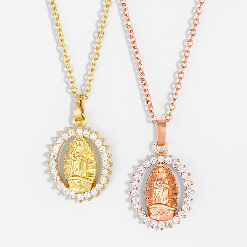 

Pendant Necklaces Virgin Mary Necklace For Women Geometric Micro-inlaid Zircon Oval Rose Gold Color Punk Hip-hop Male And Female G111