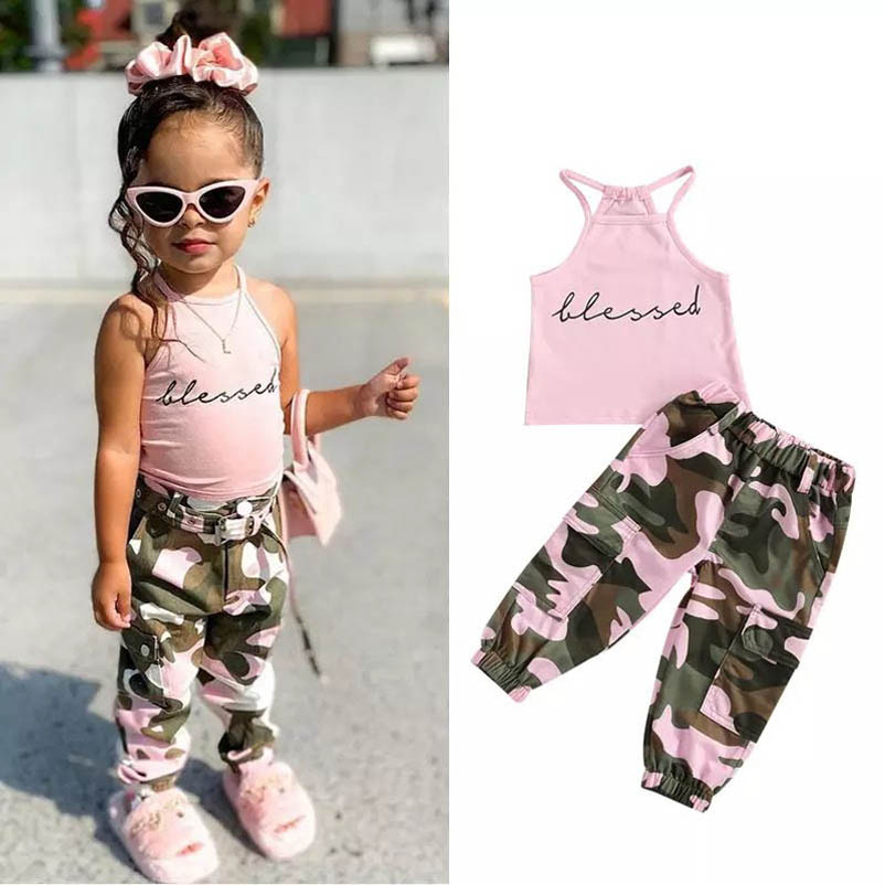 

Kids Clothing Sets Girls Outfits Baby Clothes Children Kid Wear Summer Cotton Tank Tops Pants Trousers 2Pcs Fashion Suits 1-5Y B5054, Pink