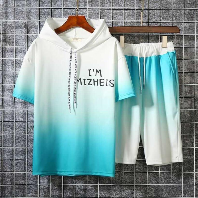 

summer casual sports suit short mens tracksuits sleeved t shirt five point shorts sportswear two piece trend, Gray