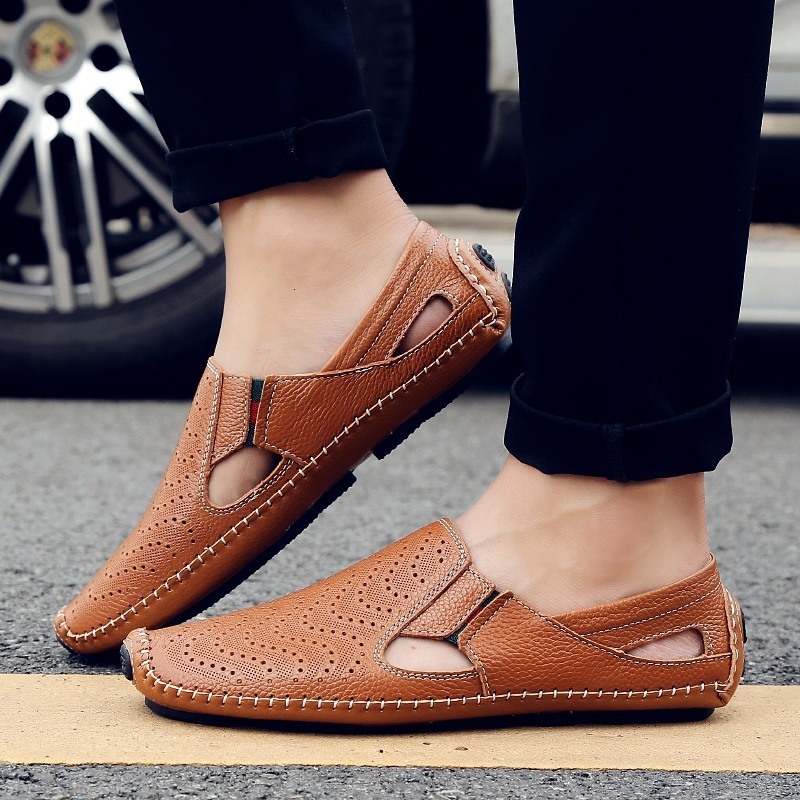 

size large Slippers sandals trend men's summer top leather outdoor beach shoes Baotou IN3A, 1# shoe box