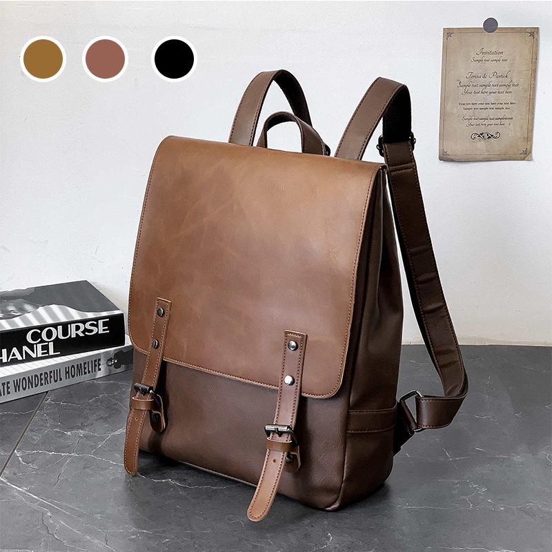 

Large Capacity College Student Schoolbags Casual Shoulder Bags For Men Soft Pu Leather Male Backpacks Korean Crossbody Backpack, Black