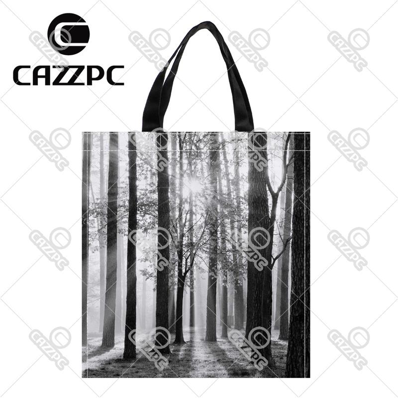 

Shopping Bags Black And White Winter Landscape Forest Print Custom Individual Waterproof Nylon Fabric Bag Gift Pack Of 2, As pic
