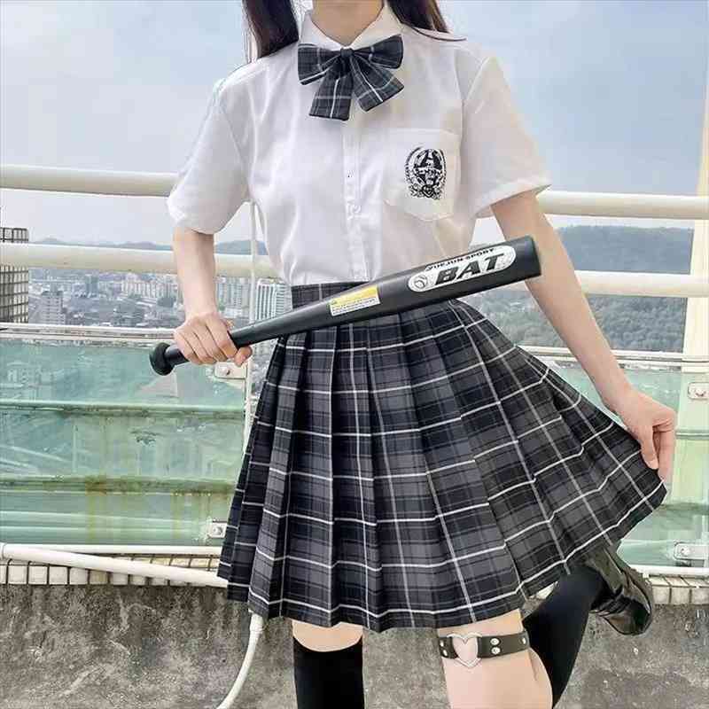 

Summer Korean Jk Uniform Plaid Skirts Women Harajuku Black Gothic High Waist Kawaii Pleated Skirt Sweet Girls Dance Skirts
