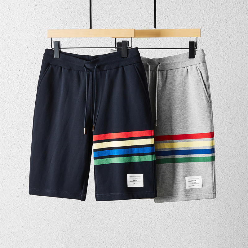

Men and Women Couple Summer Shorts TB Classic Shorts Yarn-dyed Cotton Four Bars Leisure Sports Five-point Pant thom, As pictures