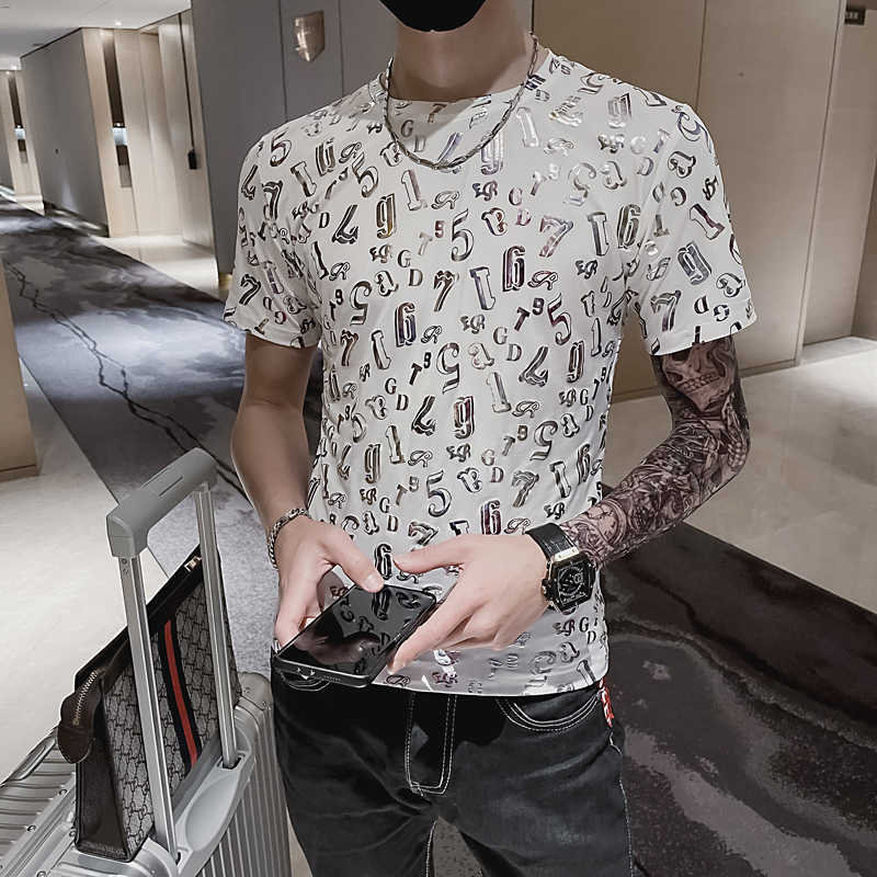 

Summer T Shirt Men Letter Printed Short Sleeve Casual Slim T-shirt Hip Hop Streetwear Round Neck Tee Tops Men Clothes 210527, Black