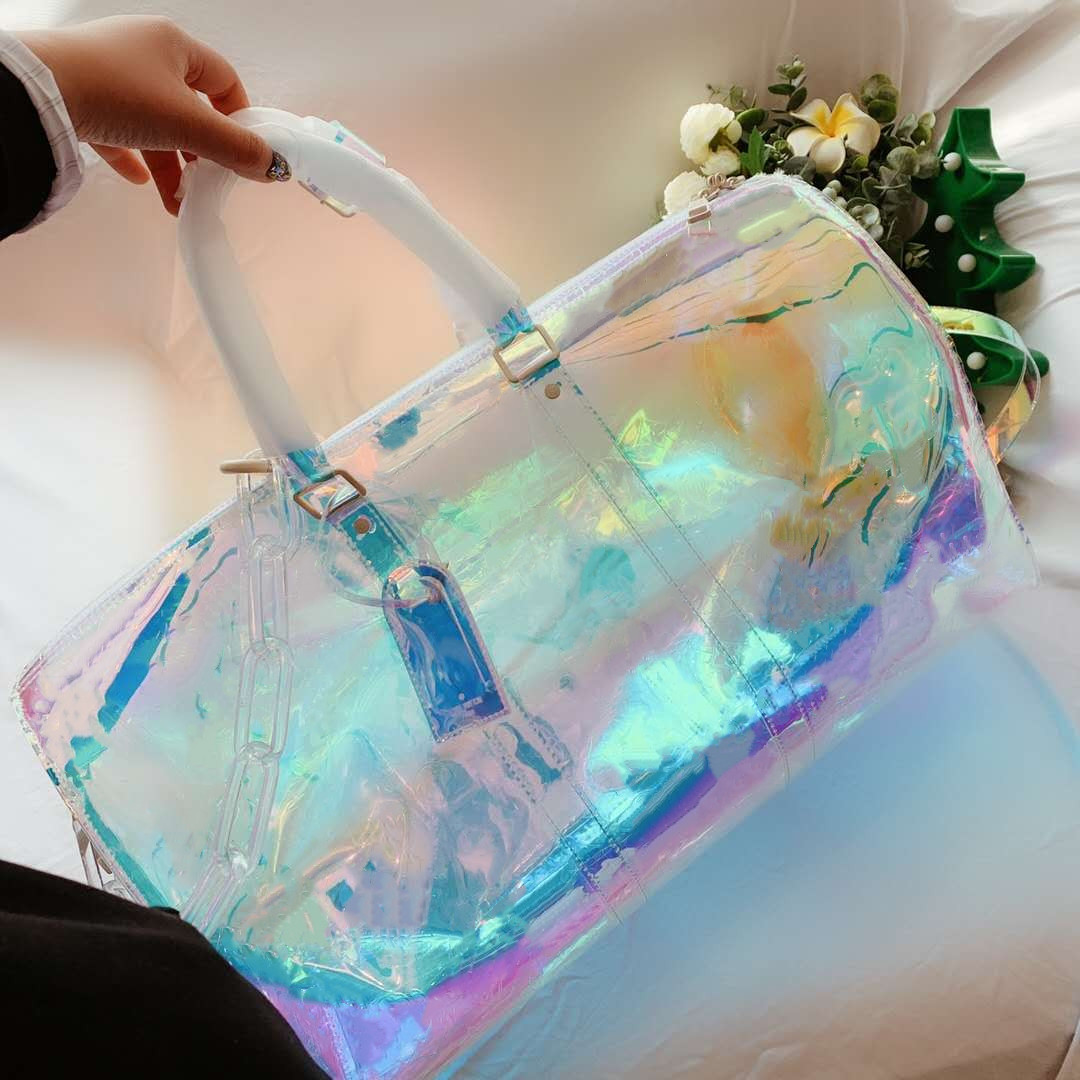 

Bag Fashion Men Women Travel Duffle Designer Luggage Handbags Designers Large Capacity Sport Duffel Bags PVC 50CM Handbag, White