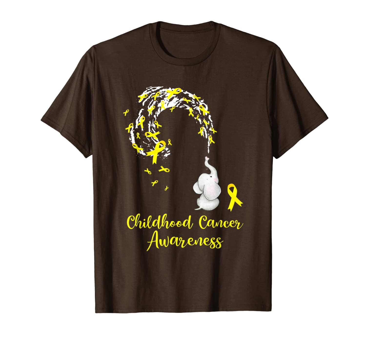 

elephant spraying yellow ribbon childhood cancer awareness t-shirt, White;black