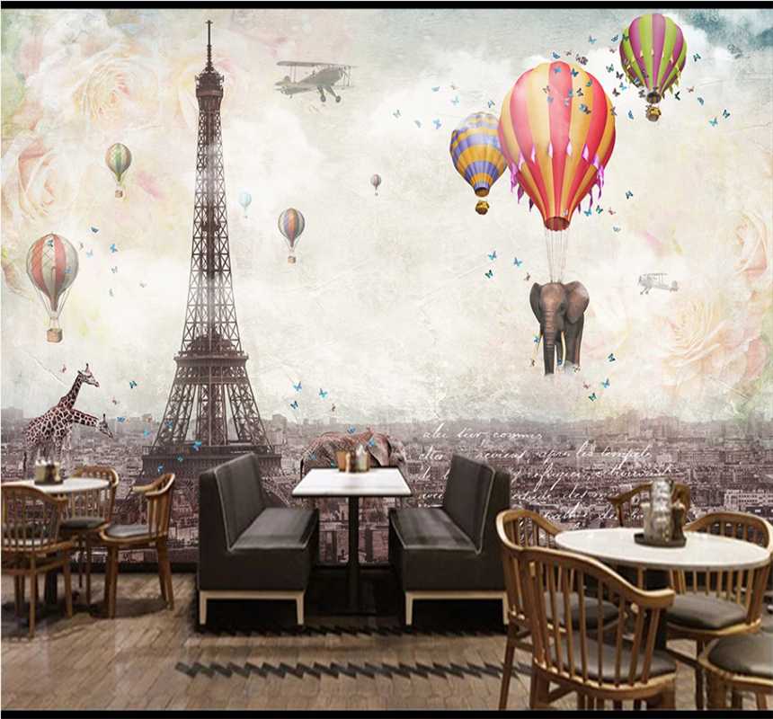 

Wallpapers Xuesu Retro Paris Air Balloon Background Wall Custom Wallpaper Mural 8D Waterproof Covering, Silk material