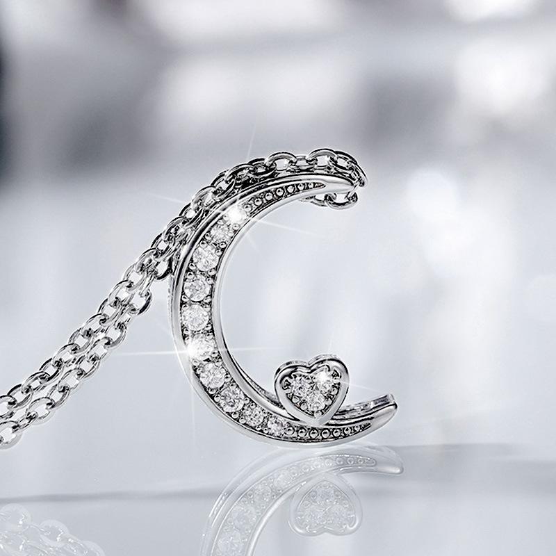 

Pendant Necklaces Fashion Elegant Silver Color Moon Necklace For Women Crystal Chain Birthday Gifts Female Jewelry Accessories