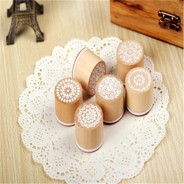 

Assorted Retro Vintage Floral Flower Pattern Round Wooden Rubber Stamp Scrapbook, As pictures