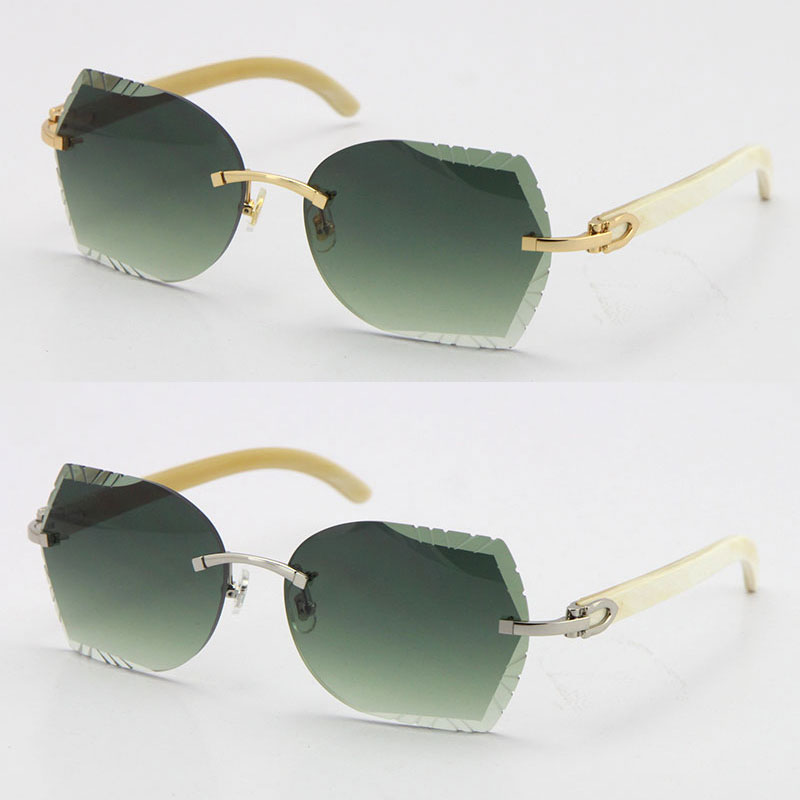 

designer Carved Trimming Diamond Cut Lens Sunglasses Rimless White Genuine Natural Horn Sun glasses driving Decoration Eyewear Fashion outdoors