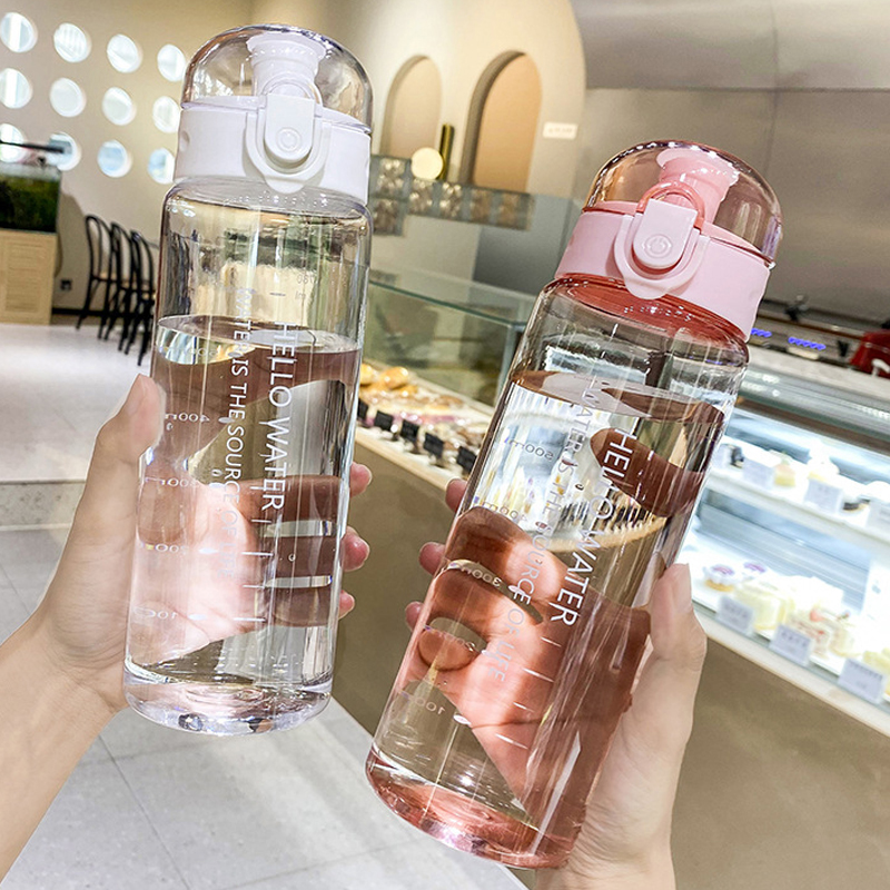 

Transparent Plastic Water Bottle Sports Fitness Cups Children Colours Bottles With Rope Beverages Large Capacity Graduated Cup BH4880 TYJ, Black